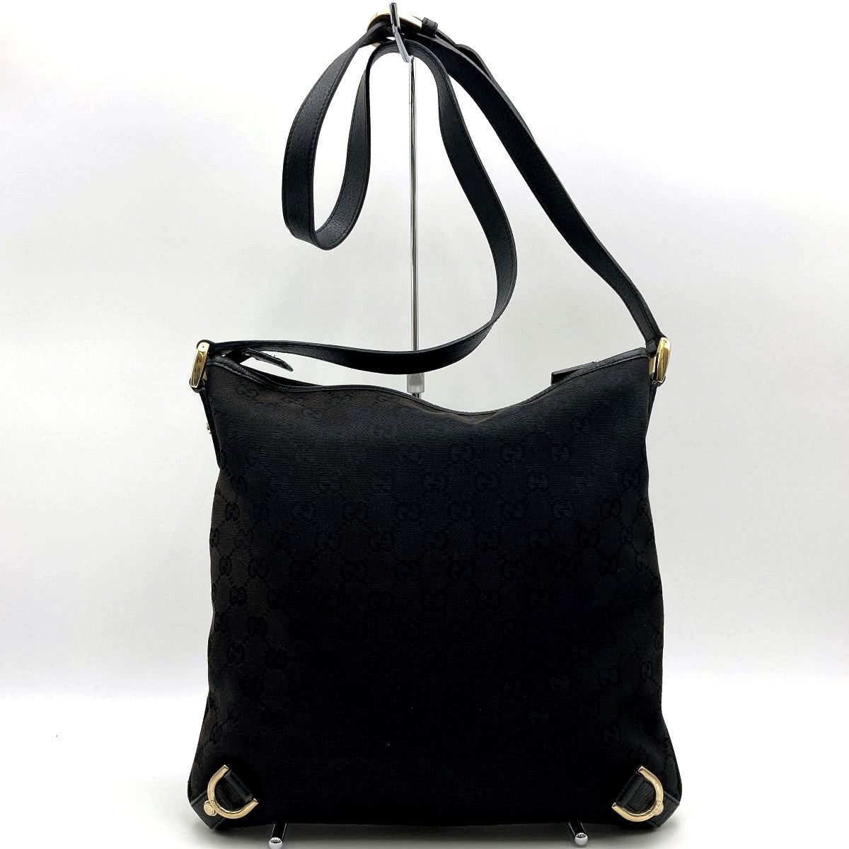 Gucci 131326 Crossbody Shoulder Bag, GG Canvas and Leather, Abbey Line, Thin, Square, Black