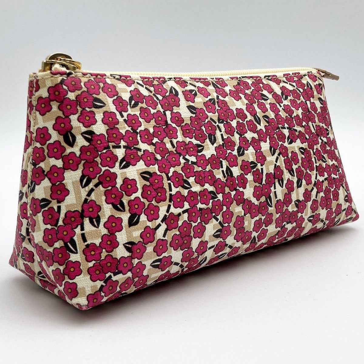 Rare /// Fendi 7N0038 Makeup Pouch Zucchino Floral Print Beige Pink
