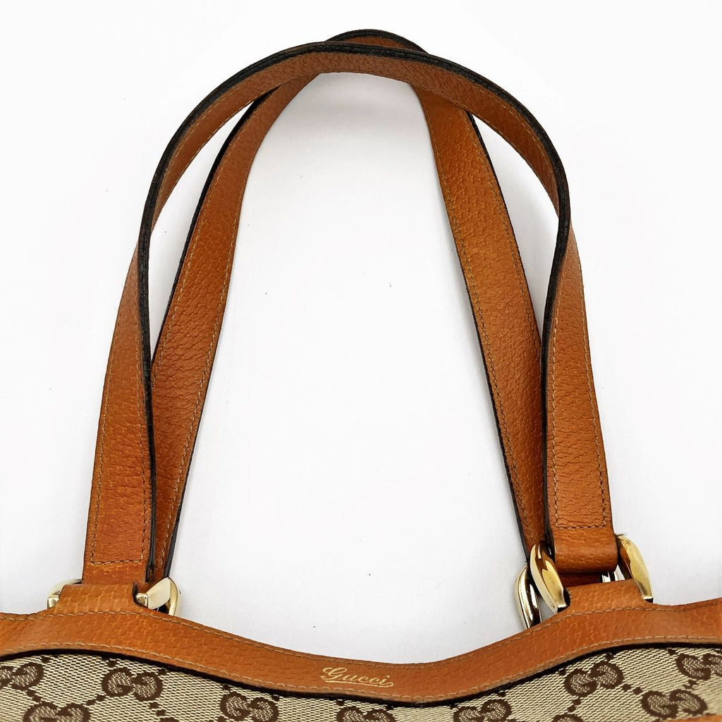 Gucci 146247 Tote Bag GG Canvas Leather Brown Beige