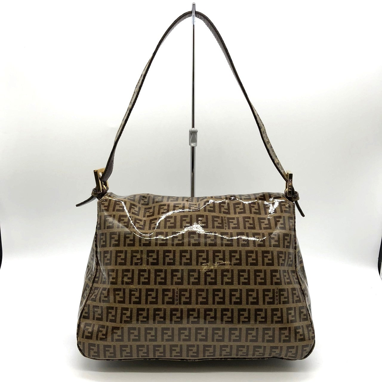 Fendi Mamma Baguette Shoulder Bag in Brown Nylon/Leather with Zucchino Print