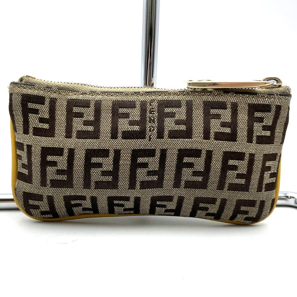 Fendi Zucchino Coin Case with Keychain CA1611916 Canvas Brown/Yellow
