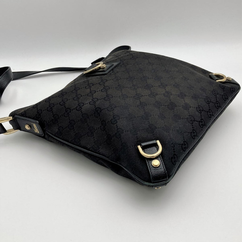 Gucci 131326 Crossbody Shoulder Bag, GG Canvas and Leather, Abbey Line, Thin, Square, Black