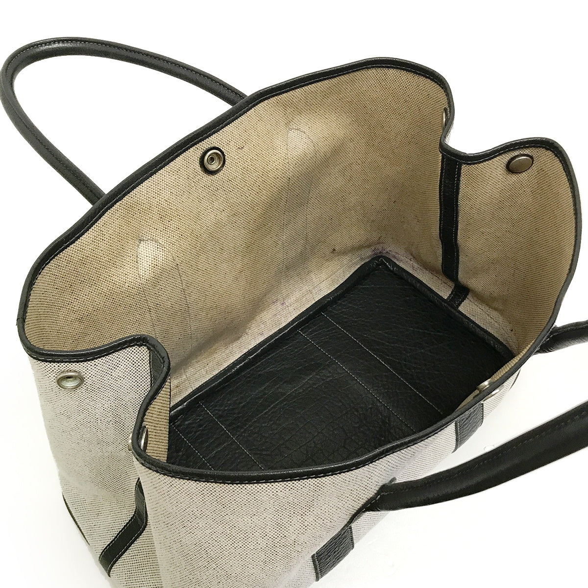 Hermès Garden Party PM Tote Bag Shoulder Bag Toile H Leather Light Gray x Black □C Stamp 1999