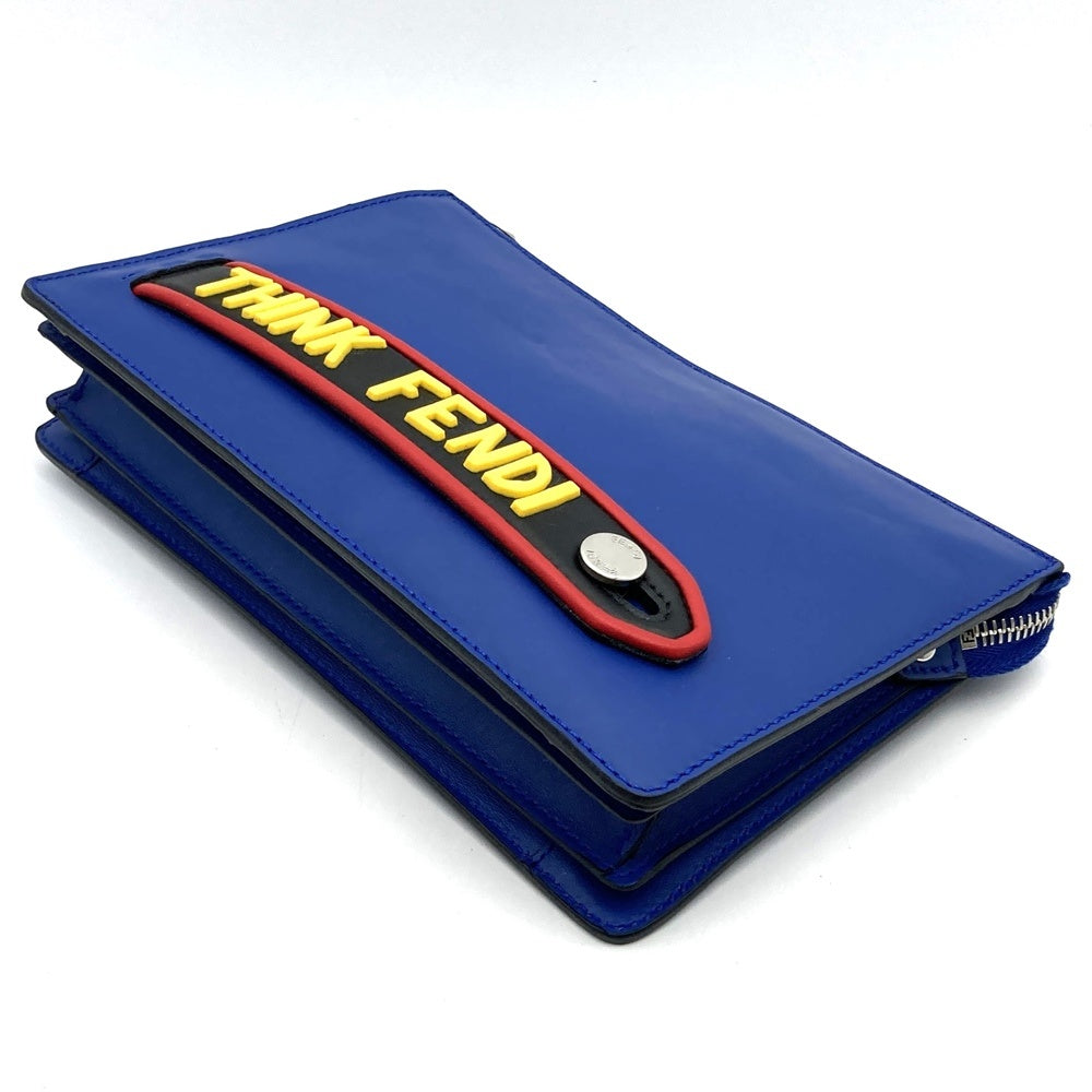 Fendi 7VA350 Vocabulary Clutch Bag THINK Second Bag Pouch Blue Leather
