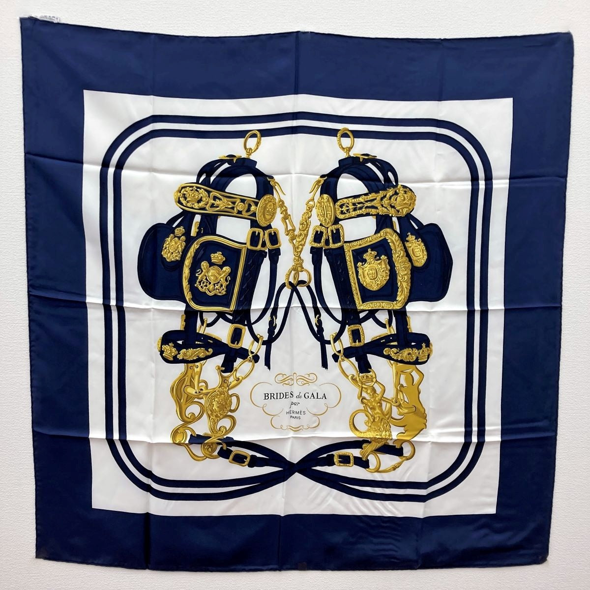 Hermès Scarf Carré 90 Brides de Gala Navy White