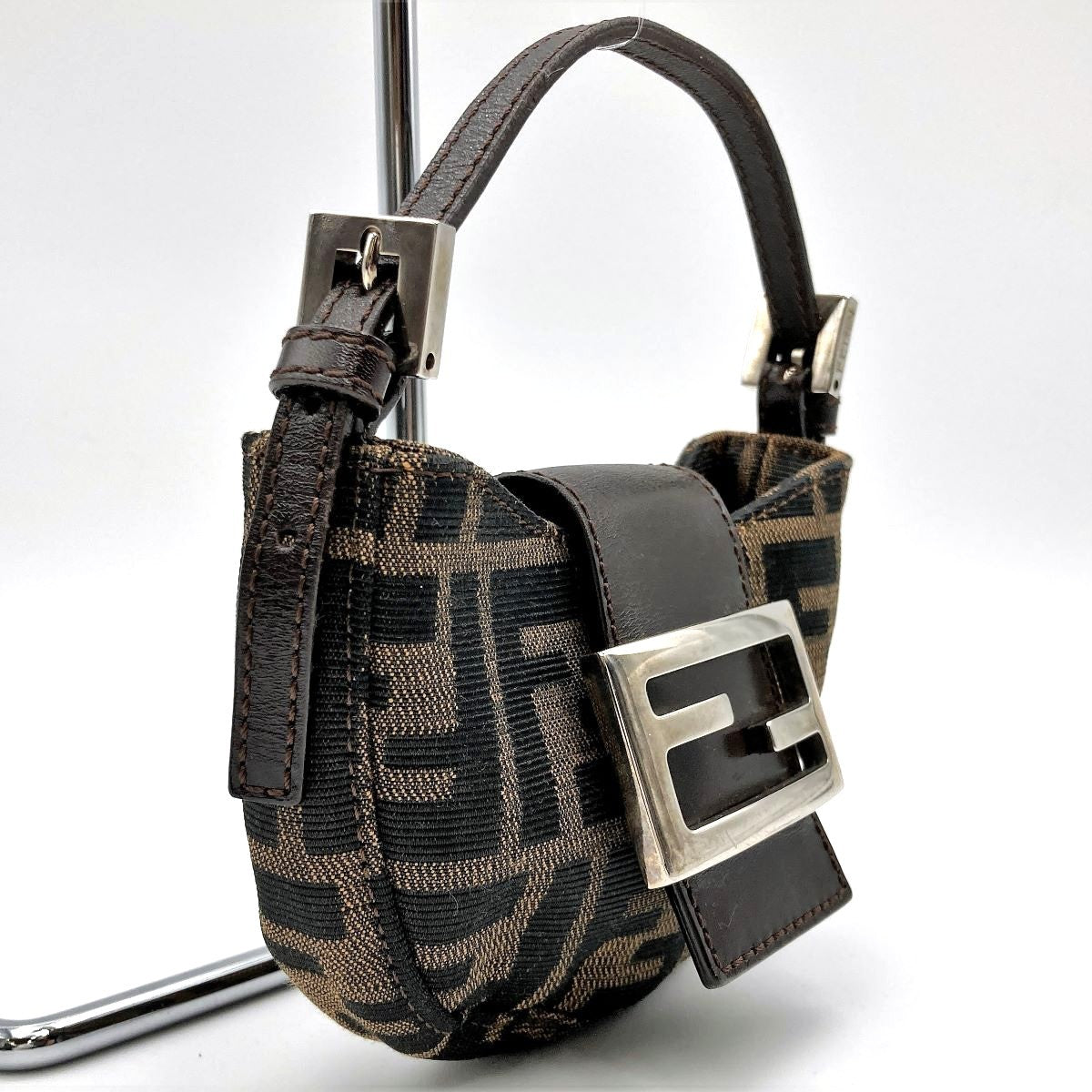 Fendi Zucca Mini Mamma Bucket Mini Croissant Mini Handbag Pouch Nylon Brown