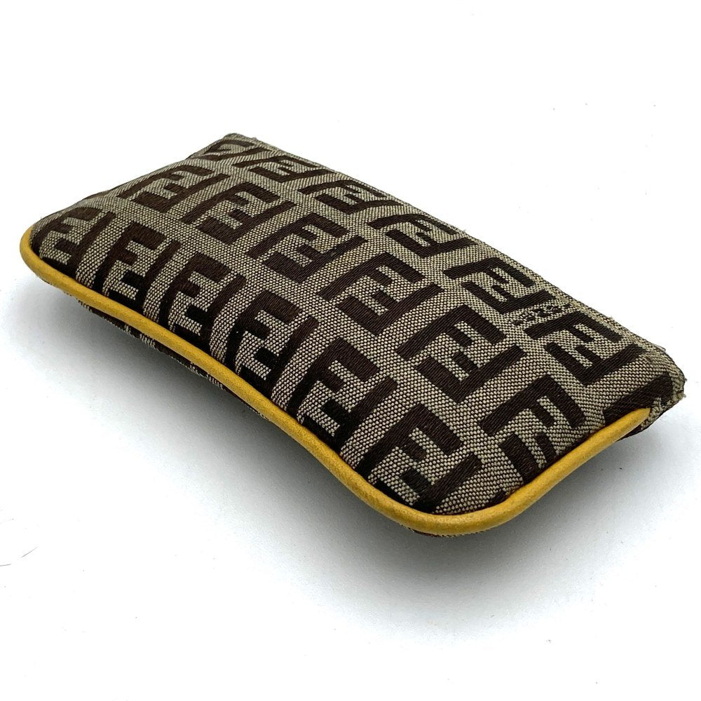 Fendi Zucchino Coin Case with Keychain CA1611916 Canvas Brown/Yellow