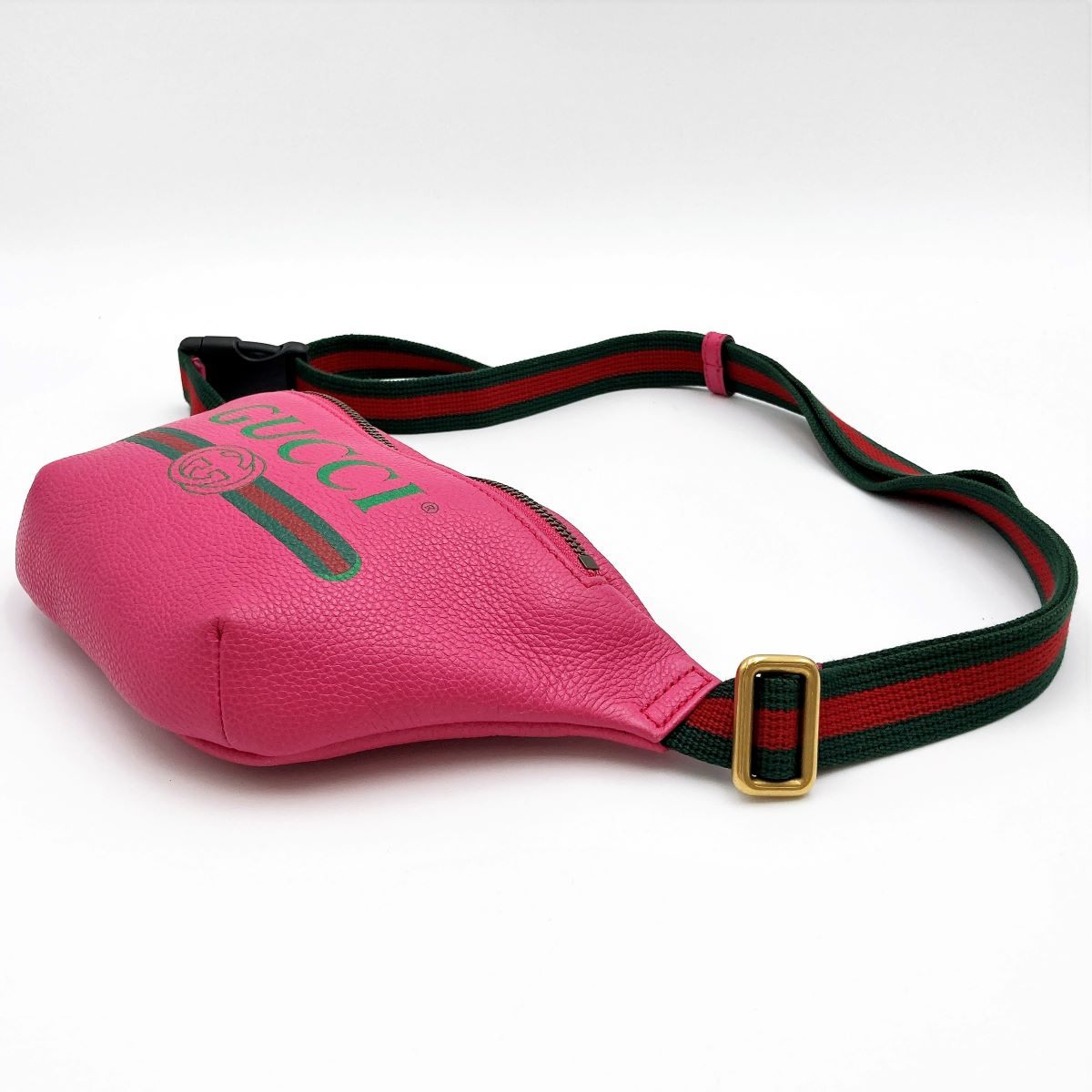 Gucci 527792 Waist Bag, Small Waist Pouch, Logo Print Leather, Pink and Green