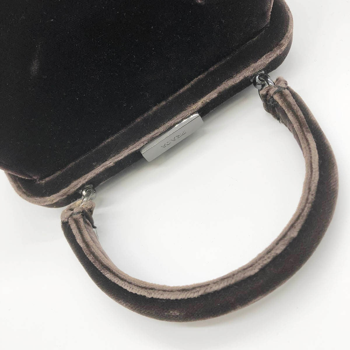 Prada handbag, brown velour with clasp closure