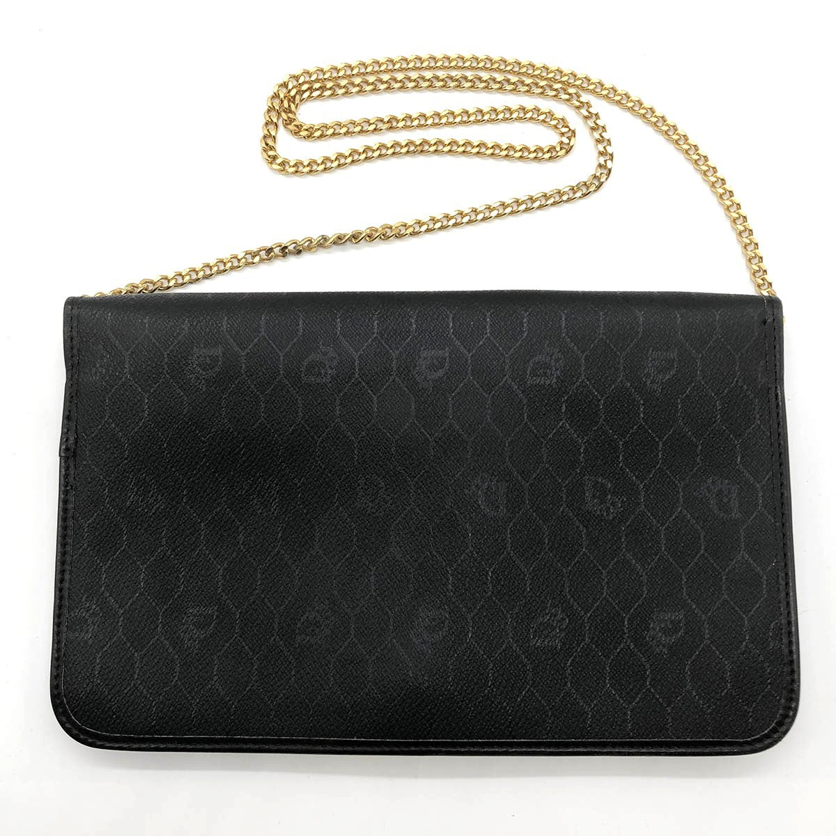 Dior Chain Shoulder Bag PVC Honeycomb Black Gold