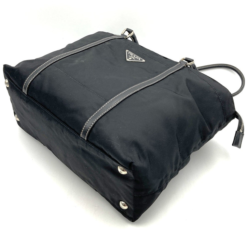 Prada handbag tote bag with triangle logo in nylon/leather, black