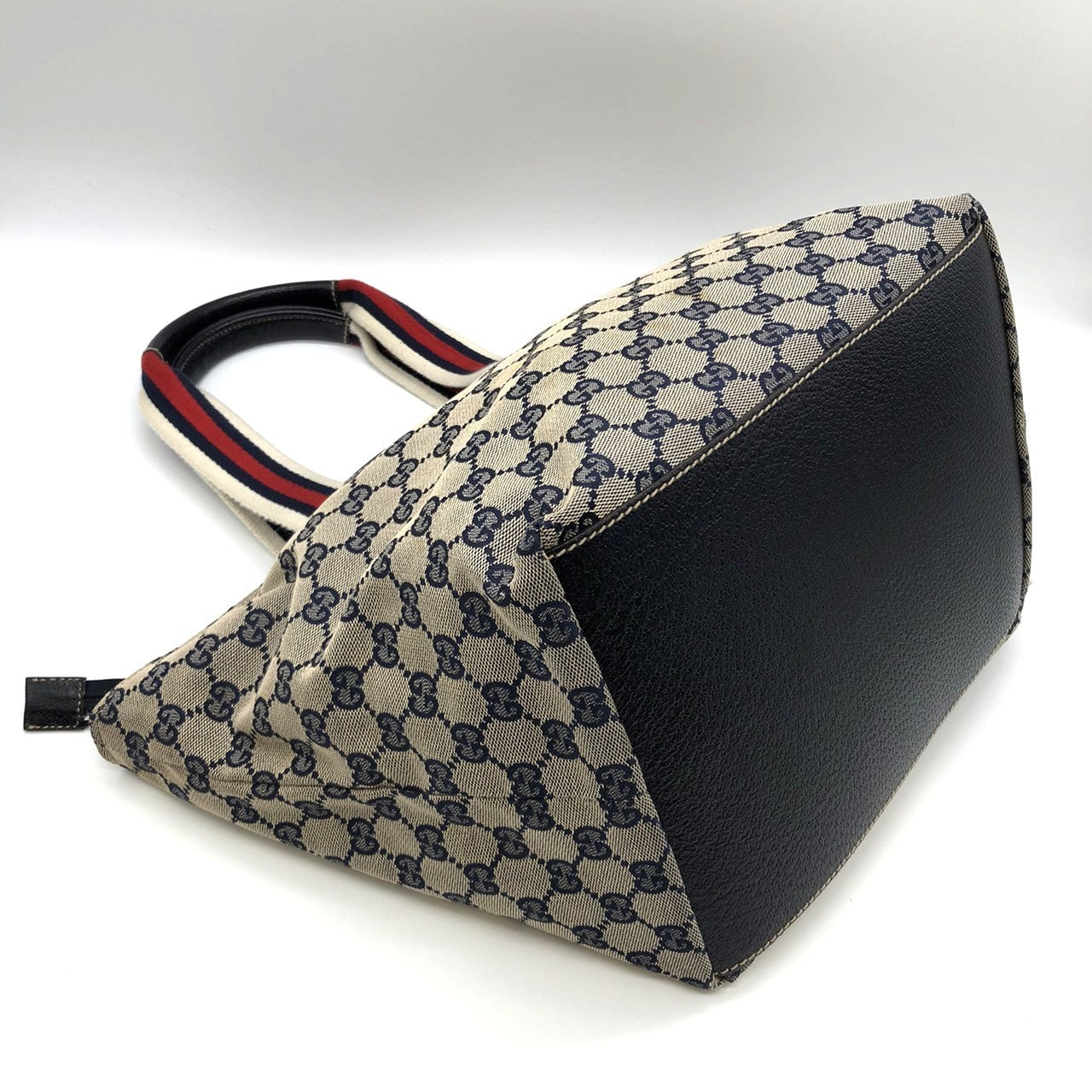 Gucci 131230 Tote Bag Navy Blue GG Canvas/Leather Sherry Line