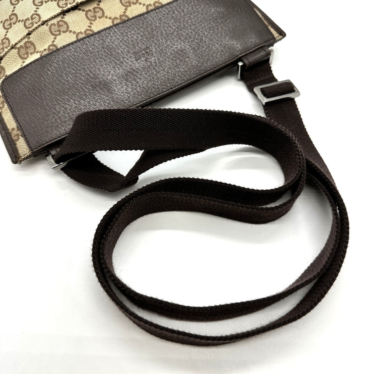 Gucci 27639 GG Line Crossbody Shoulder Bag, Canvas and Leather, Brown, Slim