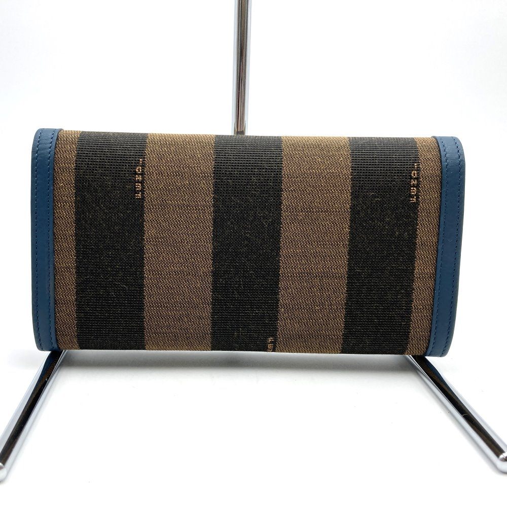 Fendi long wallet in pecan print canvas and leather, brown and blue, 8M0298