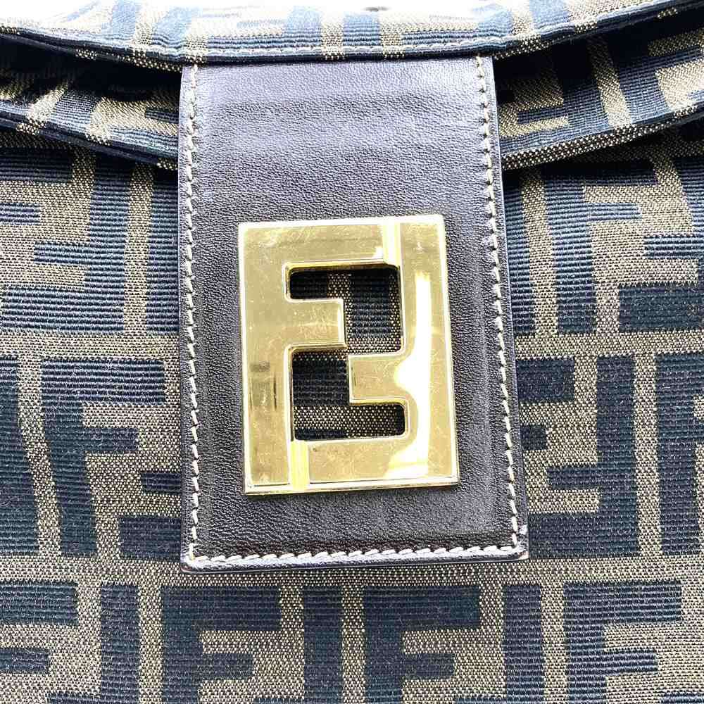 Fendi Zucca A4-sized shoulder bag with FF logo, one-shoulder style, nylon canvas, brown