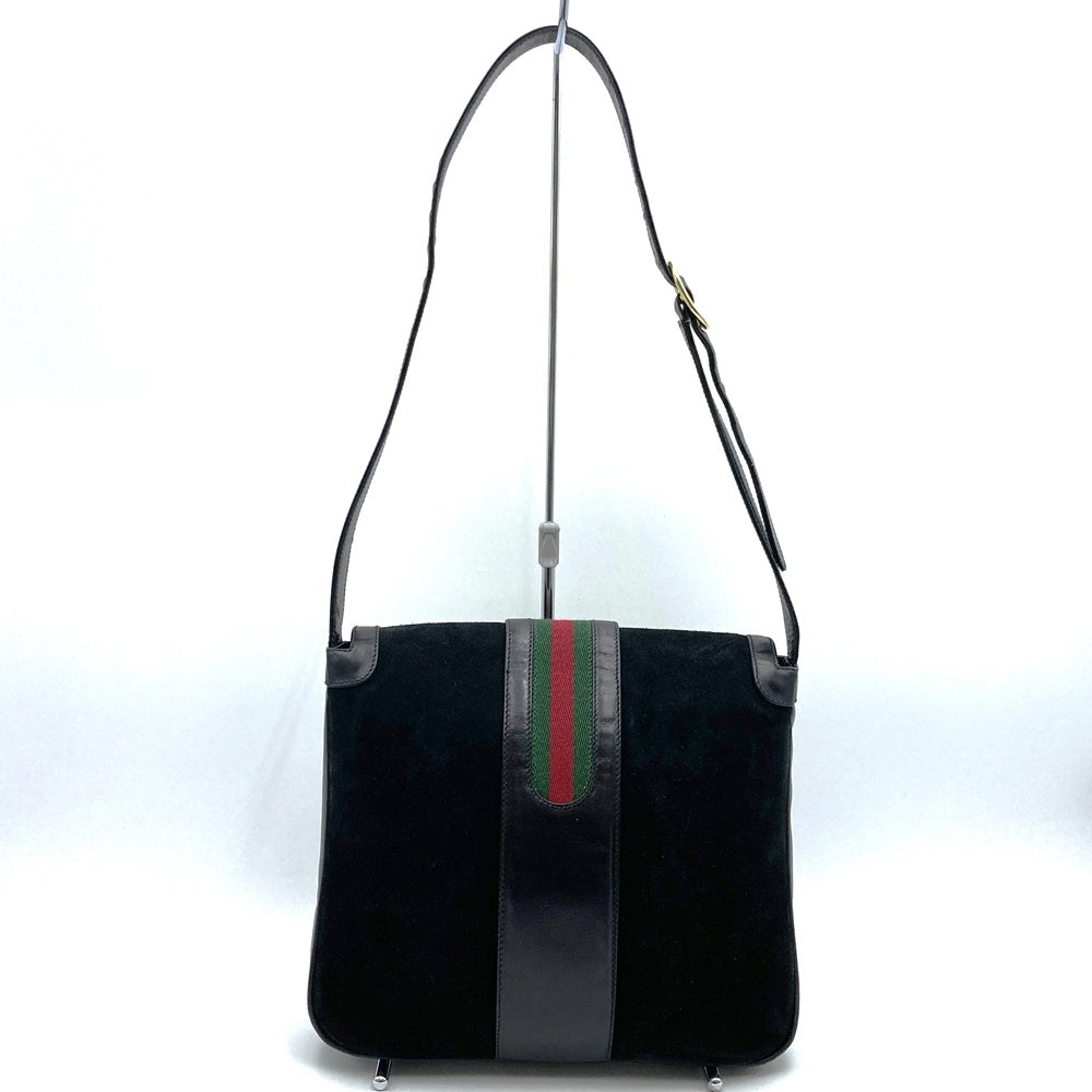 Vintage Gucci Horseshoe Shoulder Bag in Black Suede/Leather. High-End Brand.