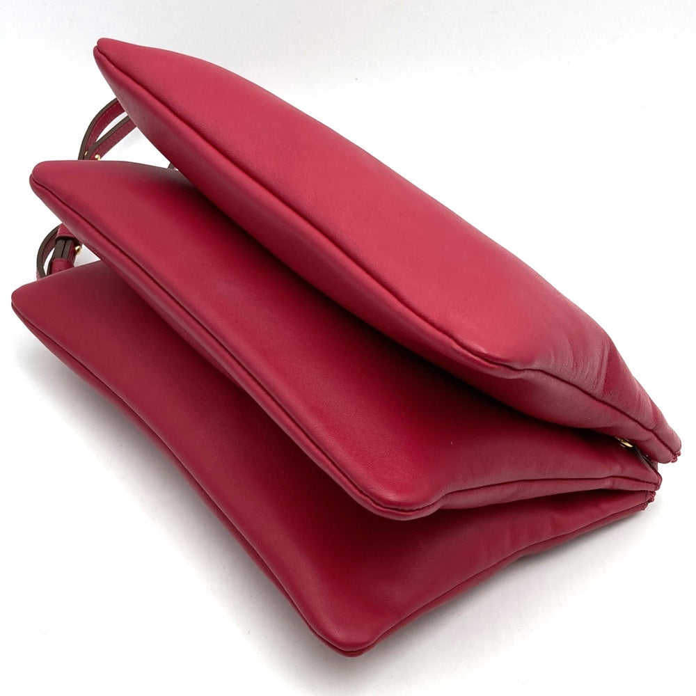 Celine Trio Shoulder Bag 0154, Crossbody, Dark Pink and Red Leather, High-End Brand