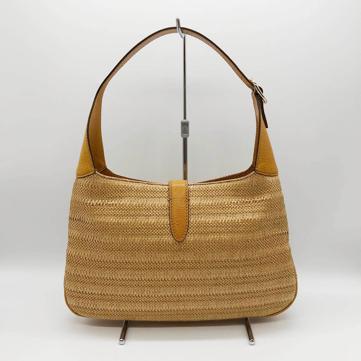 Gucci 140040 New Jackie One-Shoulder Bag, Embroidered Straw Leather, Yellow, Beige, Orange