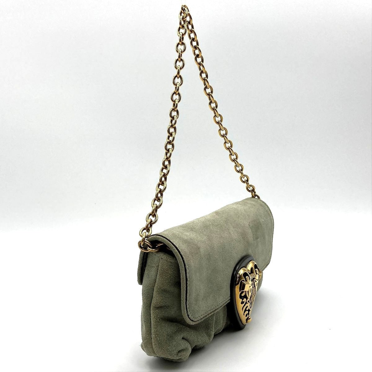 Gucci 208710 Hysteria Handbag in Gold Chain and Green Suede
