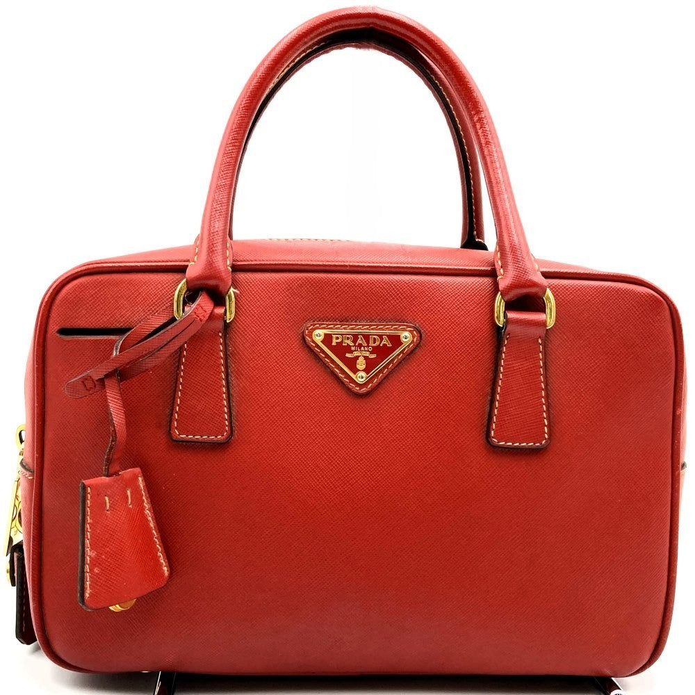 Prada Handbag with Triangular Plate, Leather, Red, BN1113, Guarantee Card Included