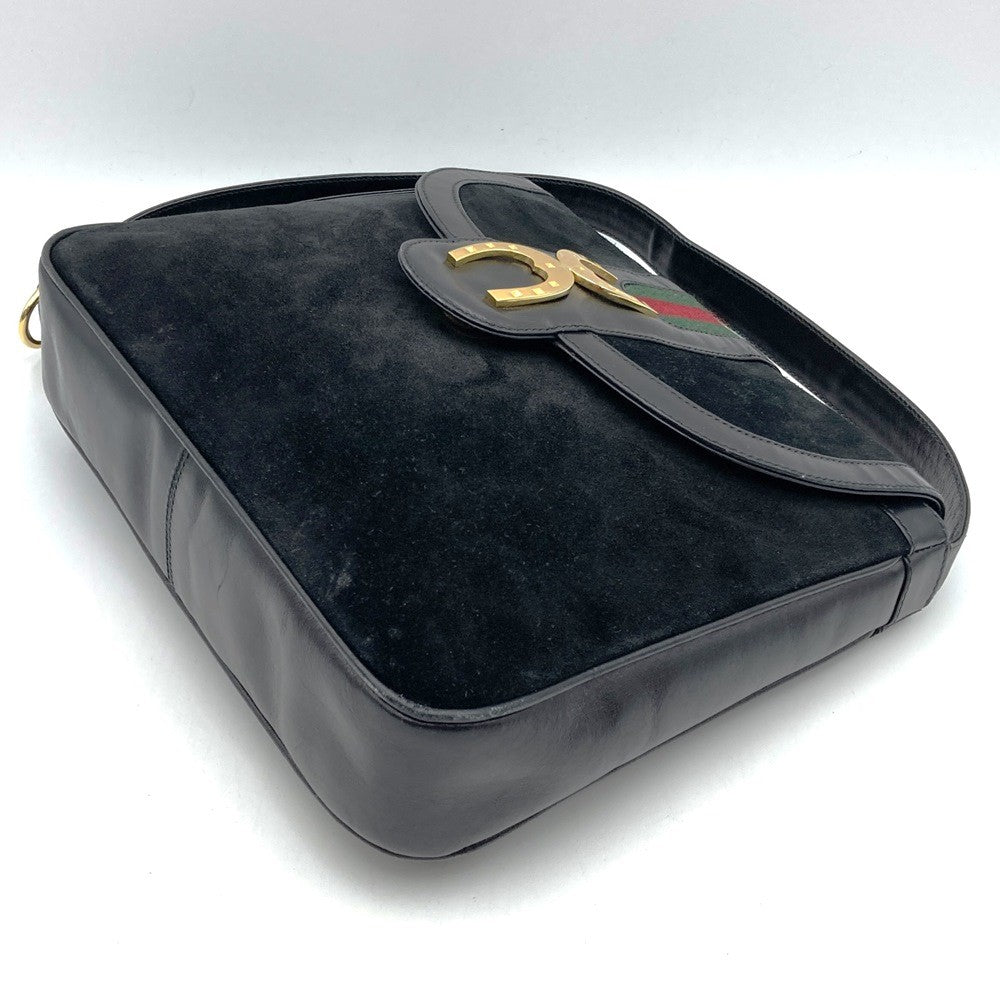 Vintage Gucci Horseshoe Shoulder Bag in Black Suede/Leather. High-End Brand.